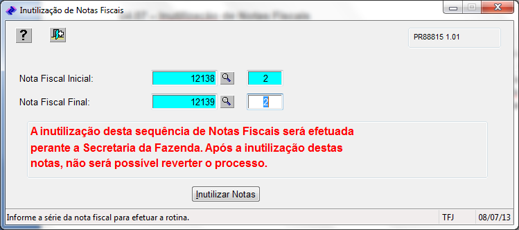 03.08 – Inutilização de Notas Fiscais [Prosyst - Documentação]